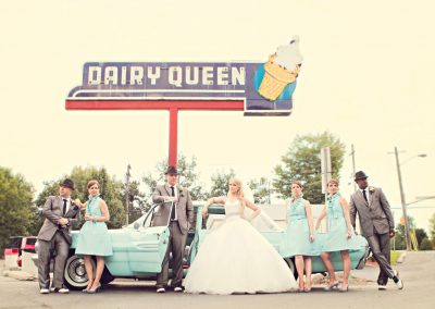 Bridal party at vintage Dairy Queen | Sala San Marco | Renaissance Studios