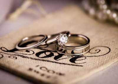 Styled wedding rings burlap bag | Stonefields Heritage Farm | Themotions Photography