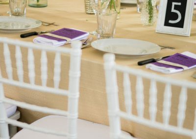 White chiavari wheat linen purple menu | Private Residence Wedding | Union Eleven Photographers