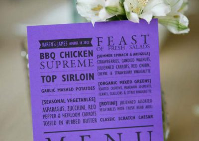 Purple menu various fonts | Private Residence Wedding | Union Eleven Photographers