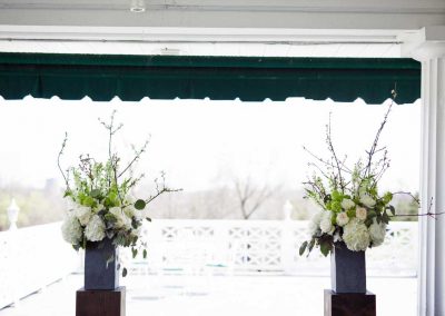 Large florals in slate containers with branches white and greenery | Rivermead Golf Ottawa | AMBphoto