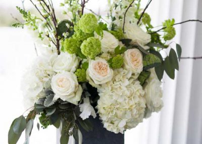 Large floral in slate containers with branches white and greenery | Rivermead Golf Ottawa | AMBphoto